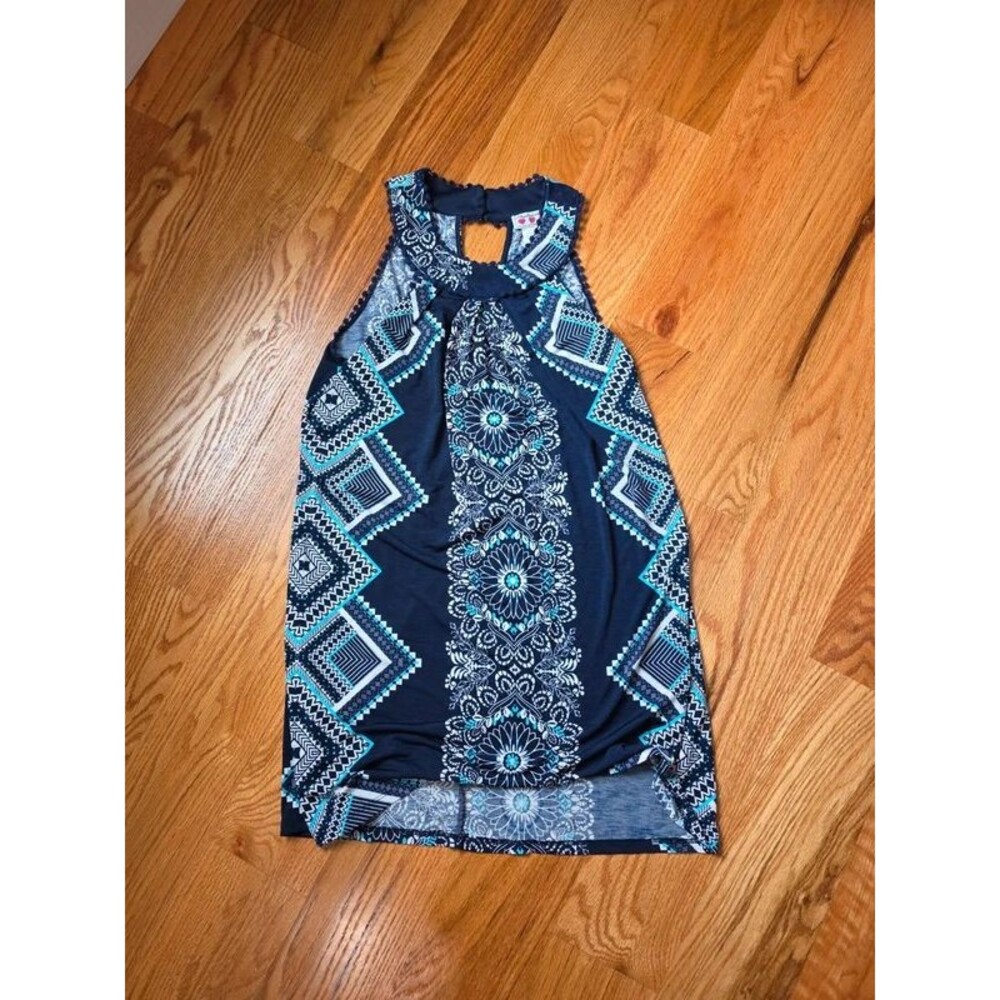 Three Pink Hearts Women’s M Navy Blue Geometric Tunic Dress Sleeveless